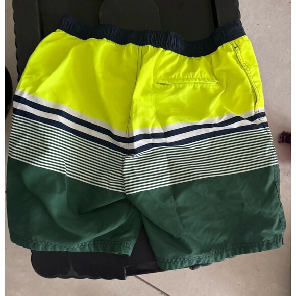 H&M Men’s Colorblock Swim Trunks Green Yellow Blue Size L - Picture 2 of 3